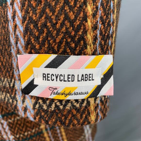 TAKESHY KUROSAWA Size 44 Brown Multi Color Plaid Double Breasted Peak Lapel Coat - Picture 5 of 10